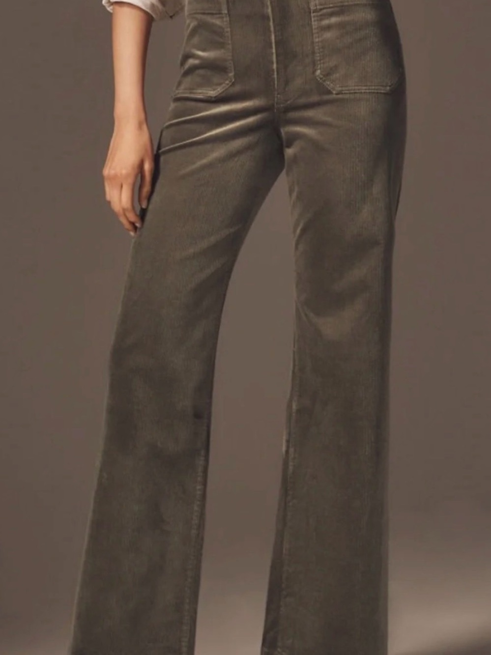 Maeve Colette High-Rise Full Length Wide-Leg Corduroy Pants - Olive